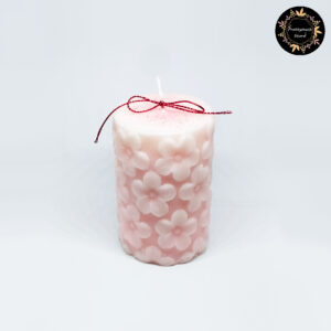 Flower Design Peach Pillar Candle