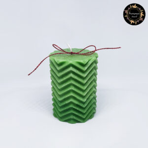 Line Pattern Green Pillar Candle