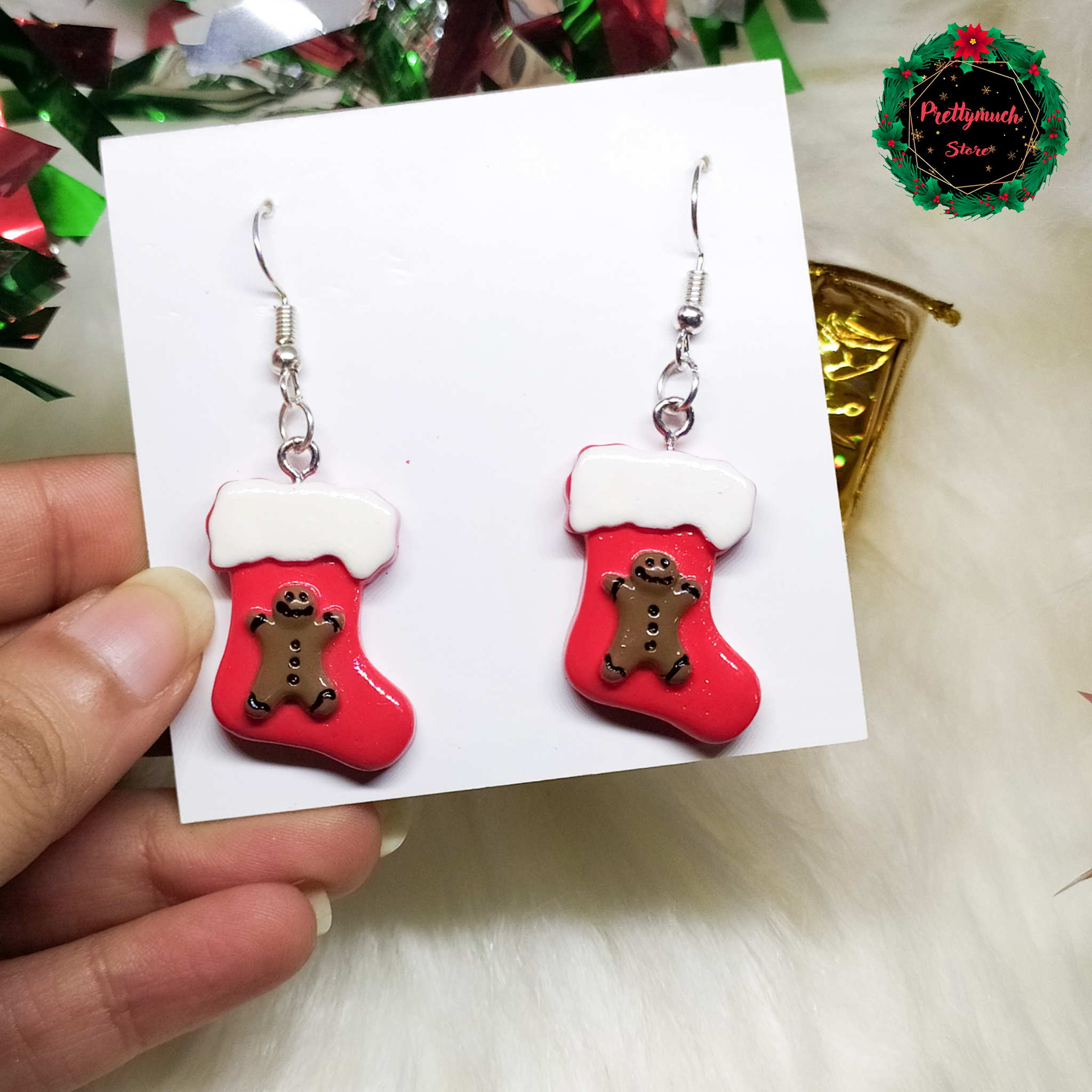 Clay Stocking Silver Earrings 1